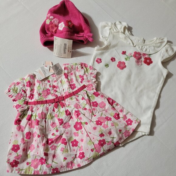 Gymboree Blossom Kitty NWT 3-6 month shirt, bodysuit & 0-3 Month Hat set. Z26